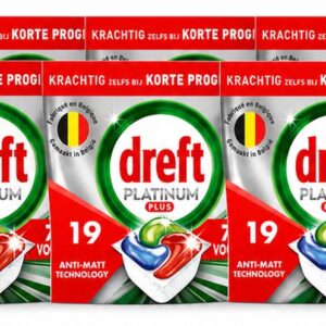 6 x Dreft - Vaatwastabletten - Platinum Plus All-in-One - Krachtige reiniging - 19 Tabletten - Voordeelverpakking - 6 stuks (8721643138296)
