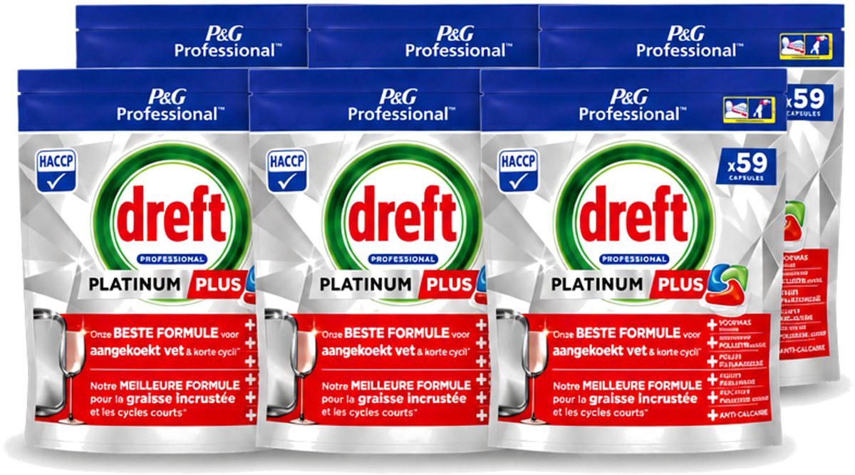6 x Dreft - Vaatwastabletten - Platinum+ Regular - 59 Tabletten - Voordeelverpakking - 6 stuks (8721643091591)
