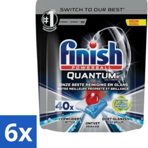 6 x Finish Powerball - Quantum Ultimate - Vaatwastabletten - Ontvetter - 40 Tabletten - Vaatwastabletten - Afwasmiddel - Ontvetter - Vaatwasser - Schoonmaak (8721418041233)