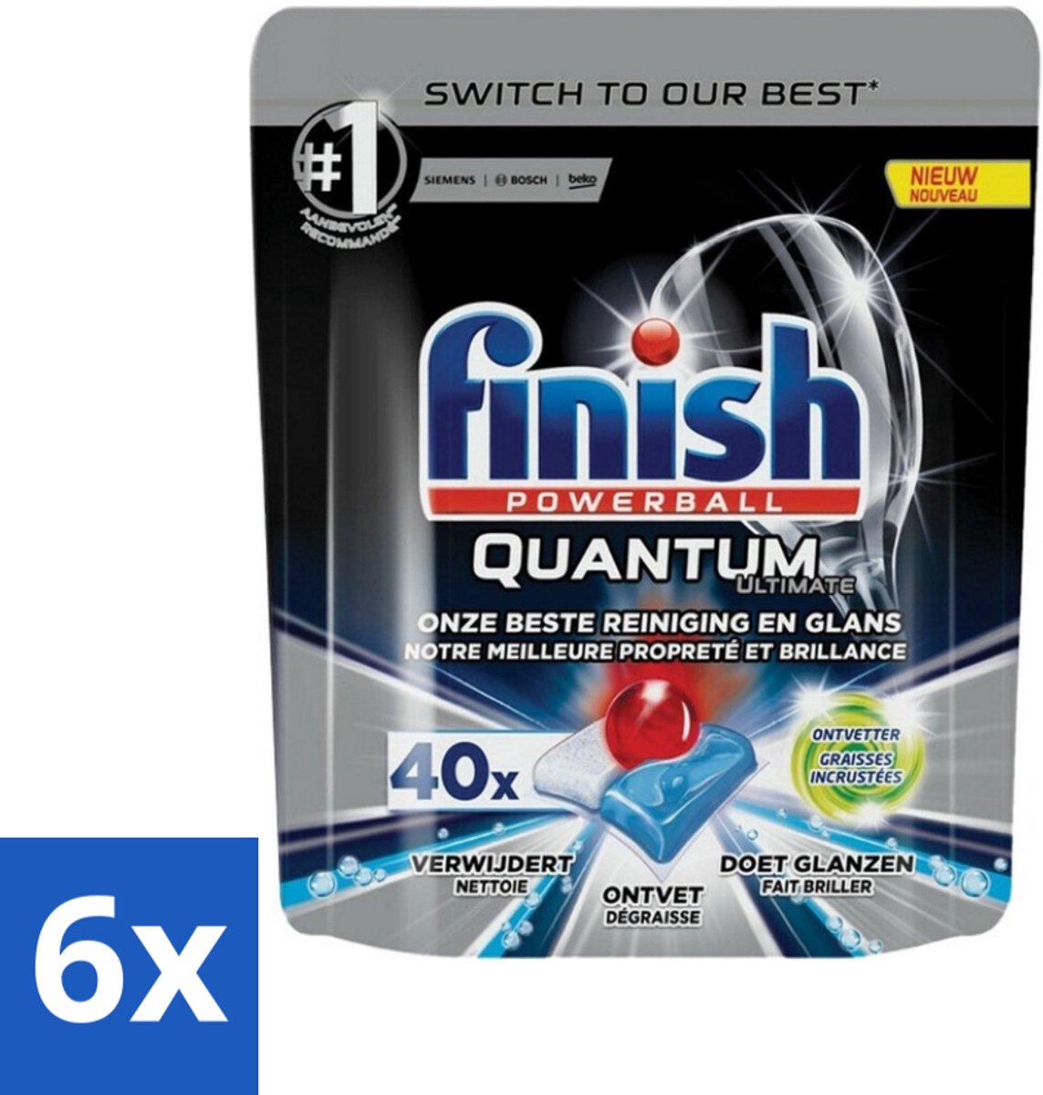 6 x Finish Powerball - Quantum Ultimate - Vaatwastabletten - Ontvetter - 40 Tabletten - Vaatwastabletten - Afwasmiddel - Ontvetter - Vaatwasser - Schoonmaak (8721418041233)
