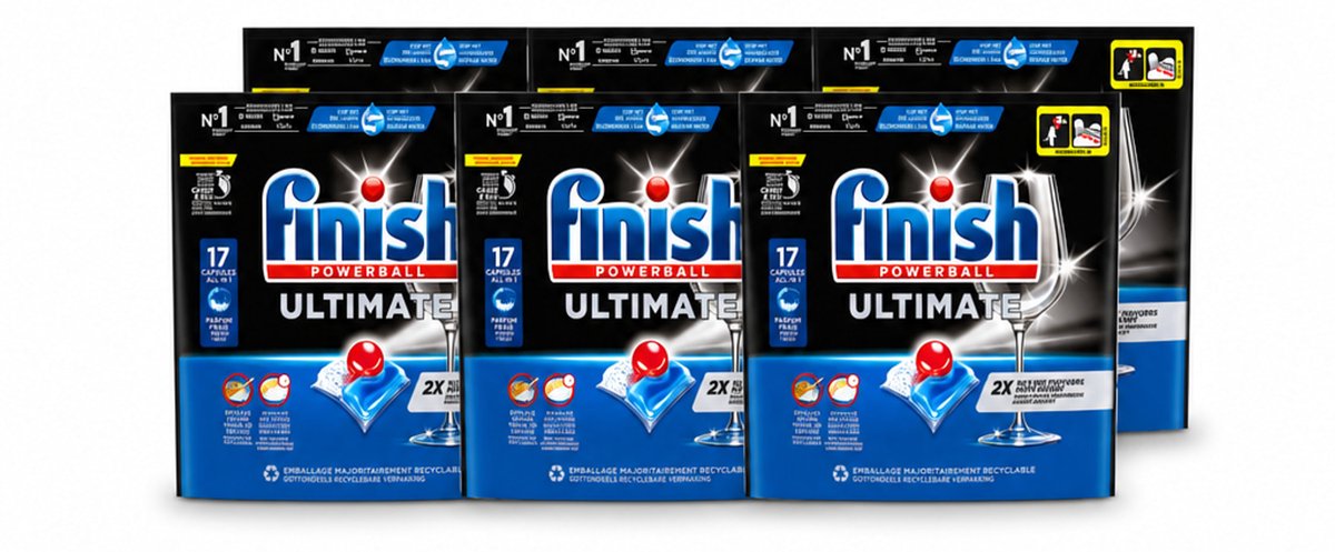 6 x Finish - Vaatwasmiddel - Ultimate Vaatwastabletten Regular - Krachtige Reiniging - 17 capsules - Voordeelverpakking - 6 stuks (8721643139897)