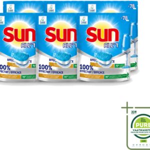 6 x Sun All-in-1 - Eco Label - Vaatwastabletten - 78 Tabletten - Grootverpakking - Vaatwastabletten - Milieuvriendelijke Vaatwas - Eco Label - Vaatwasser Tabletten - Vet Verwijderen (8721643035021)