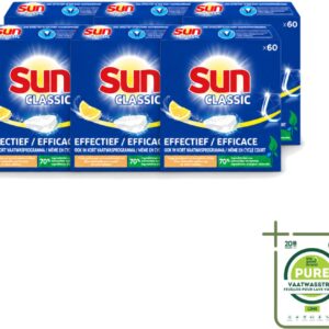 6 x Sun Classic - Vaatwastabletten - Voordeelverpakking - Citroen - 60 Tabletten - Grootverpakking - Vaatwastabletten - Citroengeur - Vaatwasser - Fosfaatvrije - Milieuvriendelijk (8721643035038)