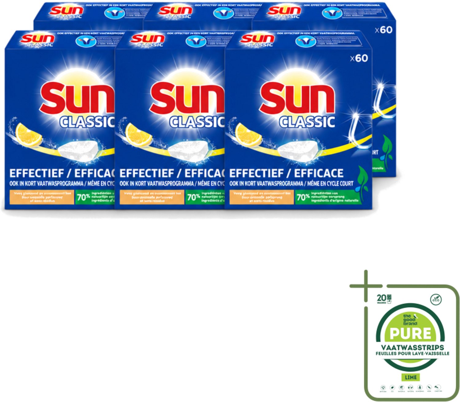6 x Sun Classic - Vaatwastabletten - Voordeelverpakking - Citroen - 60 Tabletten - Grootverpakking - Vaatwastabletten - Citroengeur - Vaatwasser - Fosfaatvrije - Milieuvriendelijk (8721643035038)