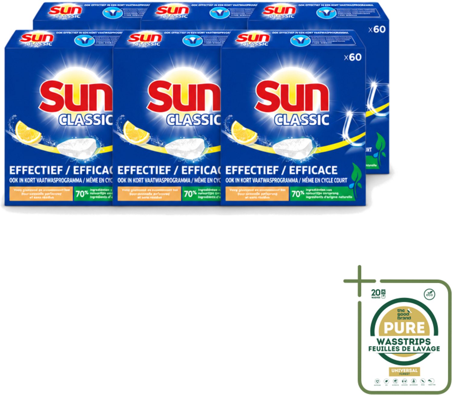 6 x Sun Classic - Vaatwastabletten - Voordeelverpakking - Citroen - 60 Tabletten - Vaatwastabletten - Citroengeur - Vaatwasser - Fosfaatvrije - Milieuvriendelijk (8721643056903)