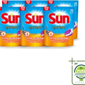 6 x Sun Expert - All-in-1 - Vaatwastabletten - Extra Ontvettend - 75 Tabletten - Grootverpakking - Vaatwastabletten - Vaatwasmiddel - Ontvetting - Vaatwasser - Vaat Reinigen (8721643035007)