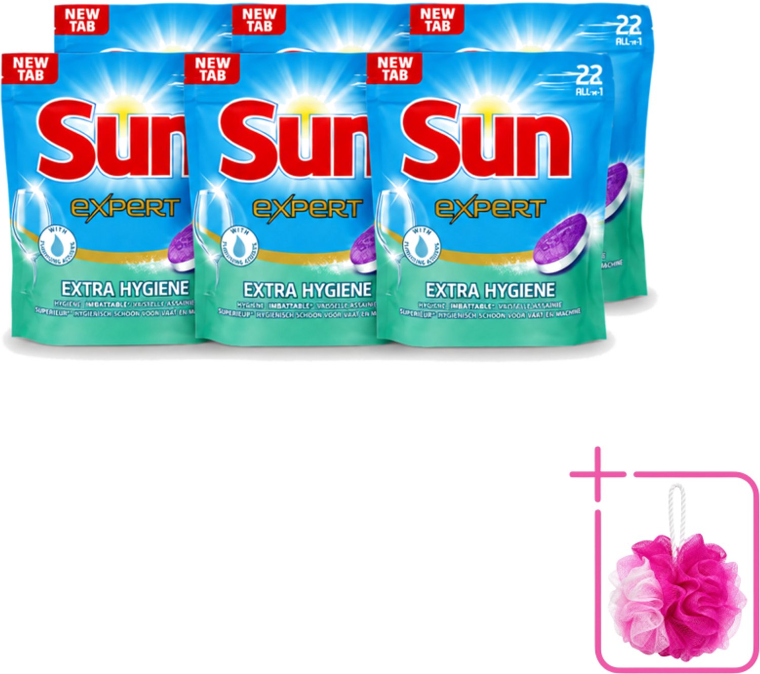 6 x Sun Expert - Extra Hygiëne - Vaatwastabletten - 22 Tabletten - Bulkverpakking - Vaatwastabletten - Hygiëne (8721643078790)