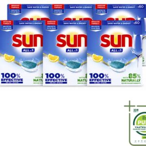 6 x Sun - Vaatwastabletten - All-in-1 Citroen - 60 tabletten - Grootverpakking - Vaatwastabletten Citroen - Vaatwasmiddel - Reiniging - Schone Vaat - Glans (8721643189410)