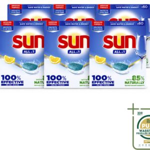 6 x Sun - Vaatwastabletten - All-in-1 Citroen - 60 tabletten - Vaatwastabletten - Citroen - Vaatwasmiddel - Reiniging - Glans (8721643231867)