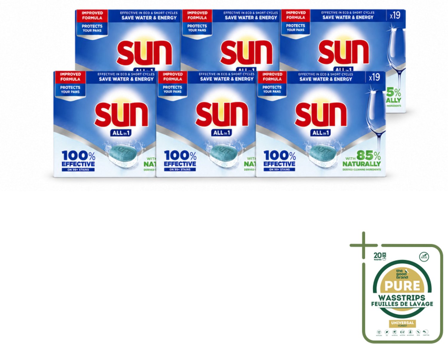 6 x Sun - Vaatwastabletten - All-in-1 Neutraal - 19 tabletten - Vaatwasmiddel - Vaatwastablet - Vaatwasmiddel Neutraal - Vaatwassen - Vaatwasmiddel All-in-1 (8721643231850)