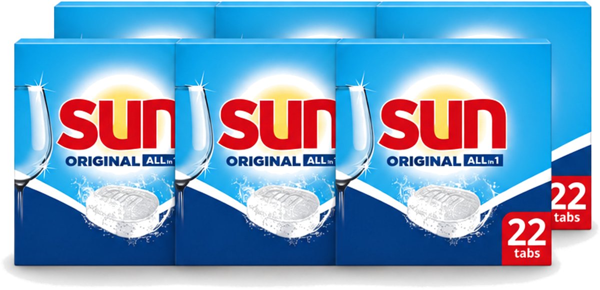 6 x Sun - Vaatwastabletten - All-in-1 Original - 22 tabletten - Voordeelverpakking - 6 stuks (8721643092901)