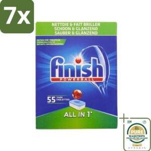 7 x Finish Powerball - All in 1 - Vaatwastabletten - Schoon & Glans - 55 Tabletten - Grootverpakking - Vaatwasmiddel - Vaatwastablet - Vaat Reinigen - Glans Behouden - Vaat Reinigen Zonder Voor Spoelen (8027301920136)