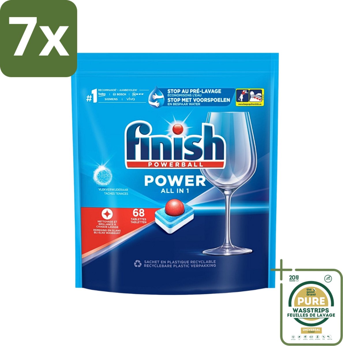 7 x Finish Powerball - Power All in 1 - Vaatwastabletten - Reiniging & Glans - 68 Tabletten - Grootverpakking - Vaatwastabletten - Vaat Reinigen - Vlekverwijderaar - Vaatwasmiddel - Krachtige Vaatwasmiddel (8027301919536)