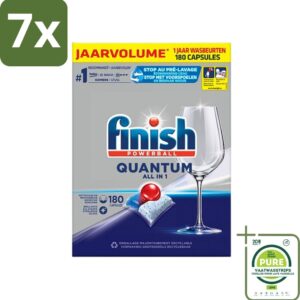 7 x Finish Powerball - Quantum All in 1 - Vaatwastabletten - 180 Tabletten - Grootverpakking - Vaatwascapsules - Diepe Reiniging - Glans - Vaatwasser - Finish Quantum (8017551539752)