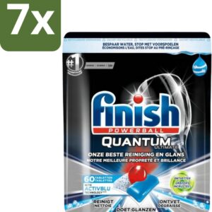 7 x Finish Powerball - Quantum Ultimate - Vaatwastabletten - Ontvetter - 60 Tabletten - Vaatwasmiddel - Vaatwastablet - Ontvetter - Vaat Reinigen - Vaatwasser (8721418828148)