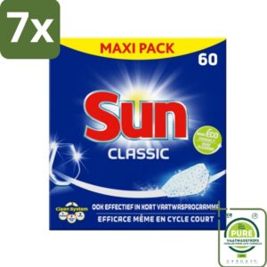 7 x Sun Classic - Vaatwastabletten - Eco - Voordeelverpakking - 60 Tabletten - Grootverpakking - Vaatwastabletten - Vaatwasser - Vaatreiniger - Eco-vriendelijk - Vaatwasmiddel (8017551546088)