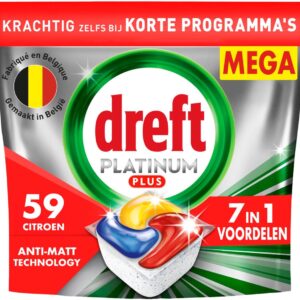 Dreft - Vaatwastabletten Platinum Plus All In One Citroen - 4 x 59 stuks - Voordeelverpakking (8700216652445)