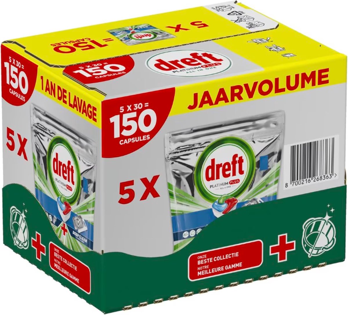 Dreft Vaatwastabletten Platinum Plus All In One Deep Clean 150 stuks (8700216268363)