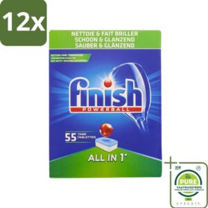 Finish Powerball - All in 1 - Vaatwastabletten - Schoon & Glans - 55 Tabletten - Voordeelverpakking - 12 stuks - Vaatwastabletten - Vaatwasser (8017551634150)