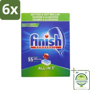Finish Powerball - All in 1 - Vaatwastabletten - Schoon & Glans - 55 Tabletten - Voordeelverpakking - 6 stuks - Vaatwastabletten - Vaatwasser (8017551608595)