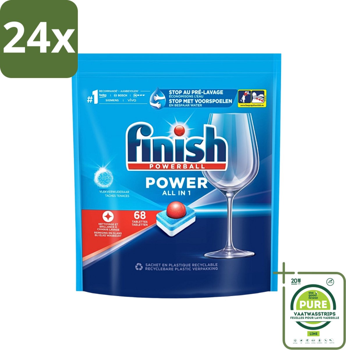 Finish Powerball - Power All in 1 - Vaatwastabletten - Reiniging & Glans - 68 Tabletten - Voordeelverpakking - 24 stuks - Vaatwastabletten - Vaatwassertabletten (8017551655414)