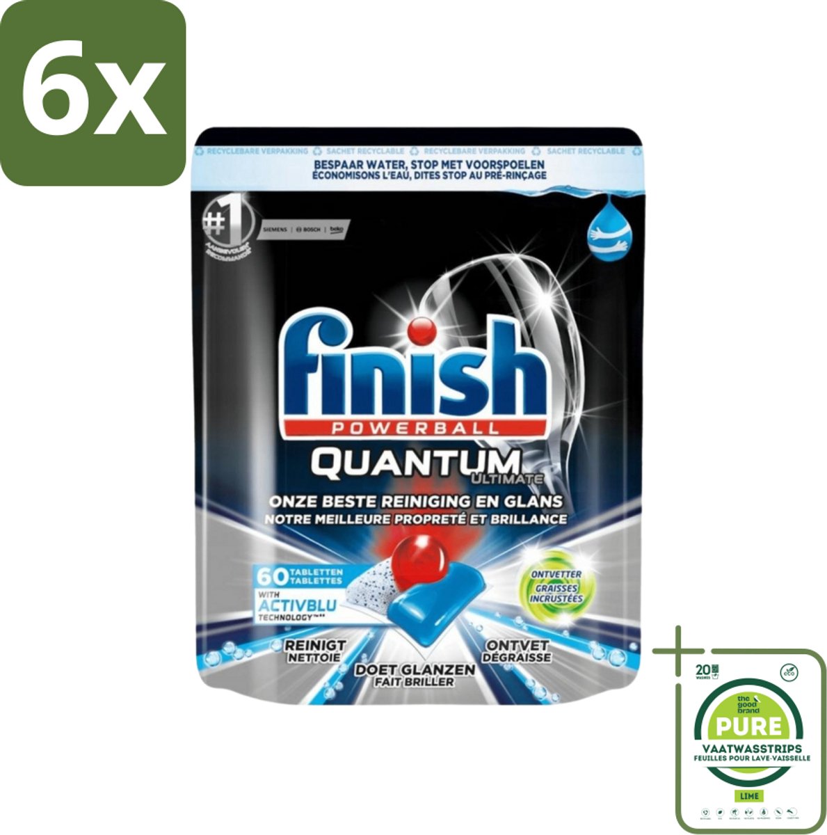 Finish Powerball - Quantum Ultimate - Vaatwastabletten - Ontvetter - 60 Tabletten - Voordeelverpakking - 6 stuks - Vaatwastabletten - Vaatwasser tabletten (8017551604726)