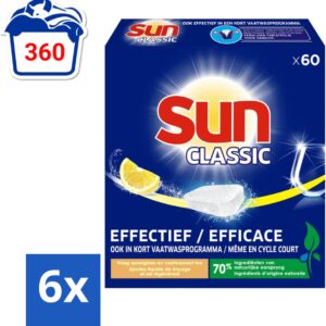 Sun Classic - Vaatwastabletten - Voordeelverpakking - Citroen - 60 Tabletten - Voordeelverpakking - 6 stuks (8005756515183)